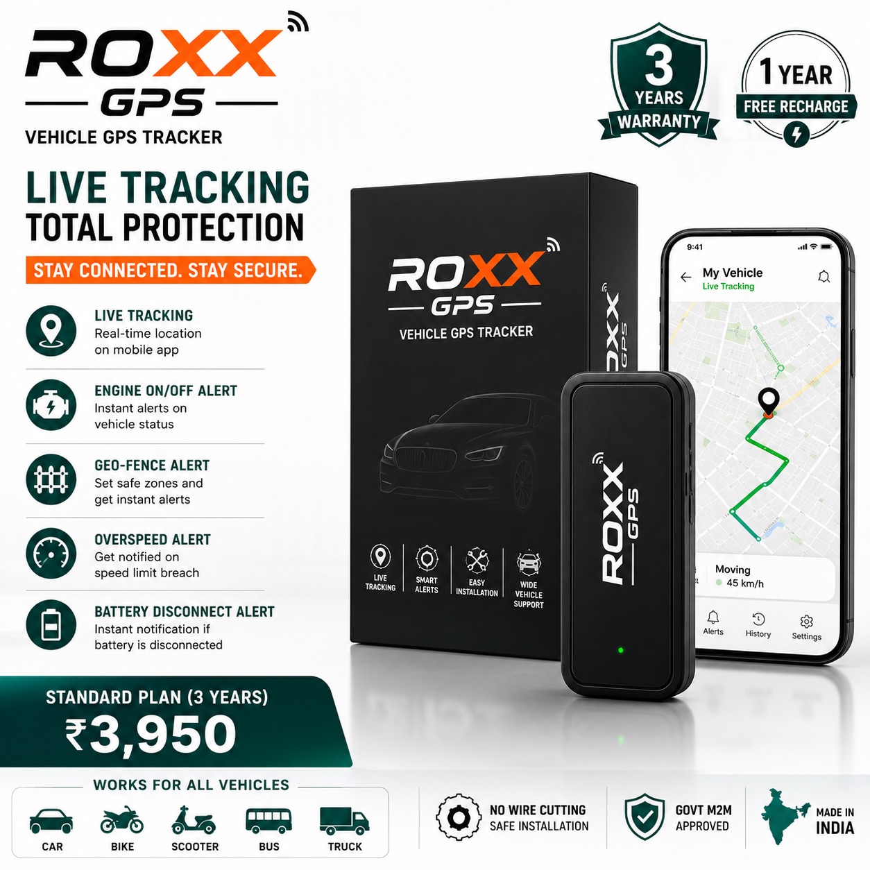 ROXX GPS vehicle tracking device with mobile tracking