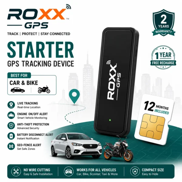 ROXX GPS Starter GPS tracking device for car and bike with 12-month SIM and 2-year warranty